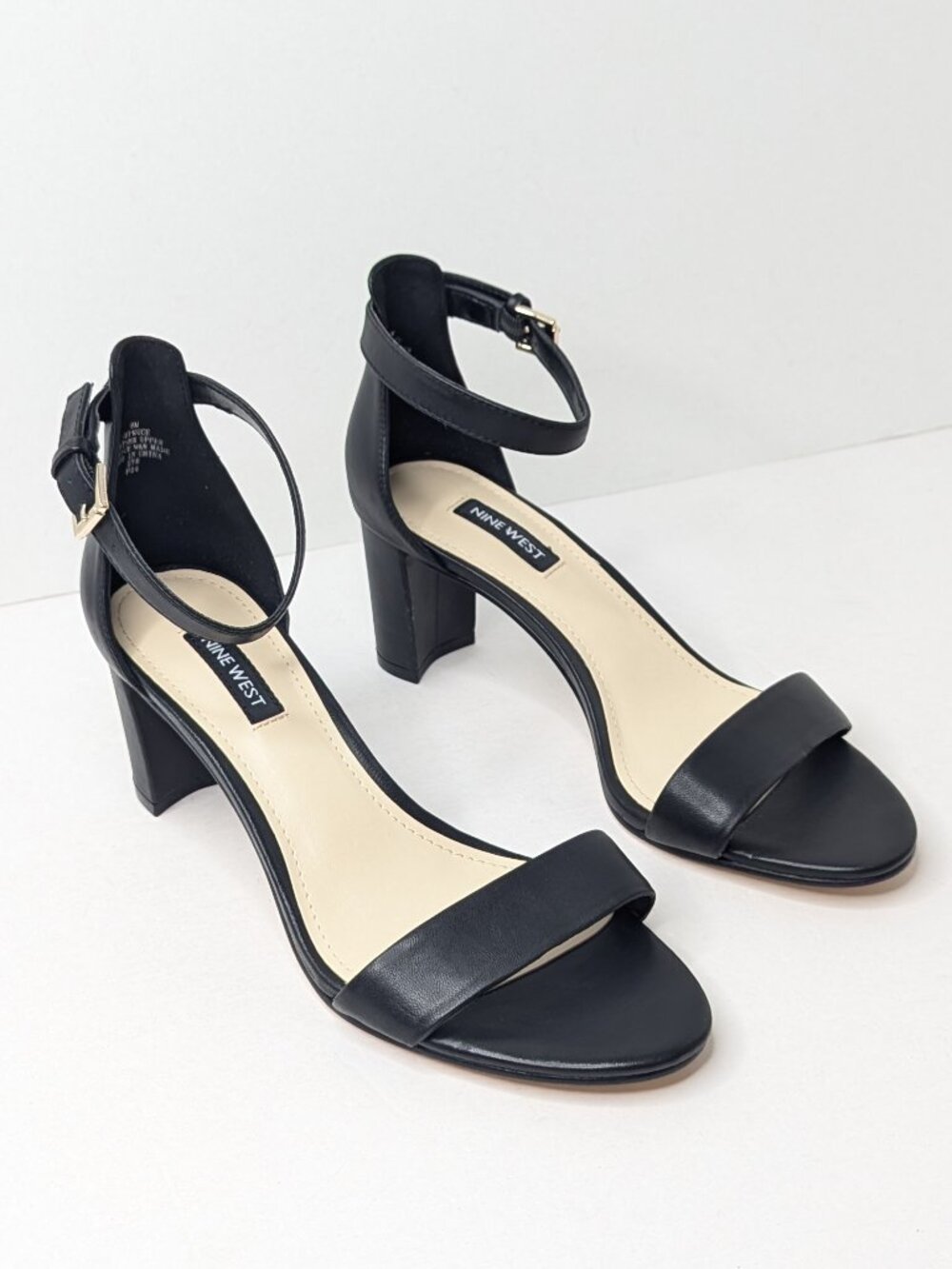 Nine West Pruce Heeled Sandals Black Leather Women's 8